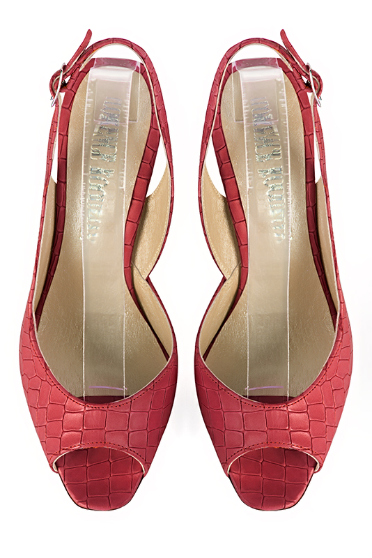 Cardinal red women's slingback sandals. Square toe. High slim heel. Top view - Florence KOOIJMAN